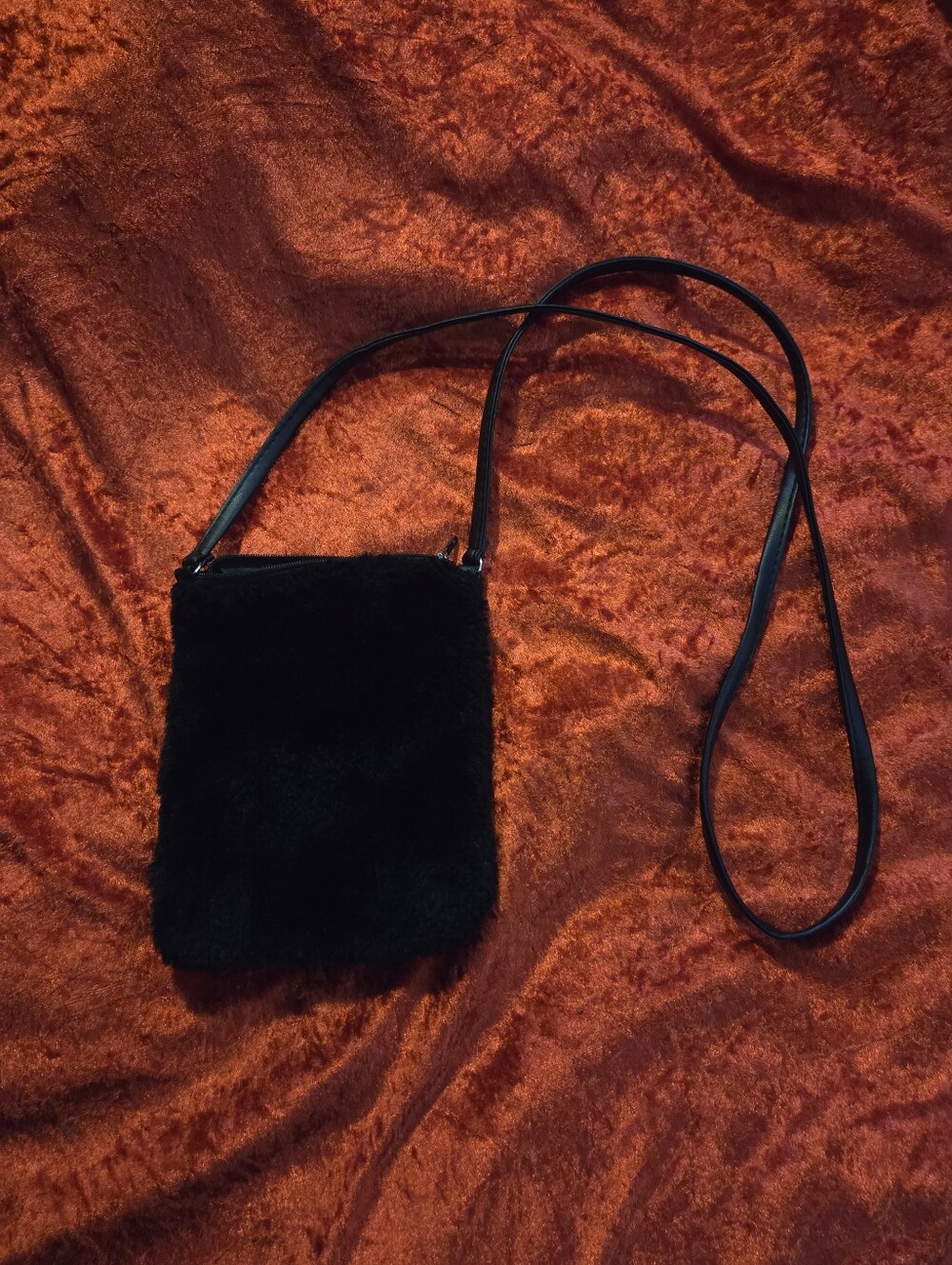 Black Gothic Faux Fur Crossbody Bag - Women's Small Shoulder Bag